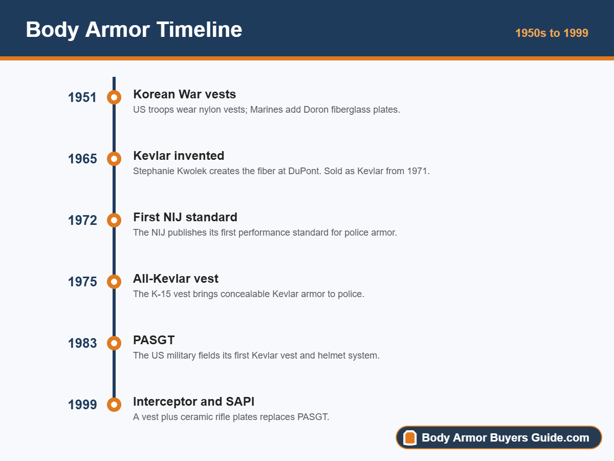 Body armor timeline from 1951 to 1999