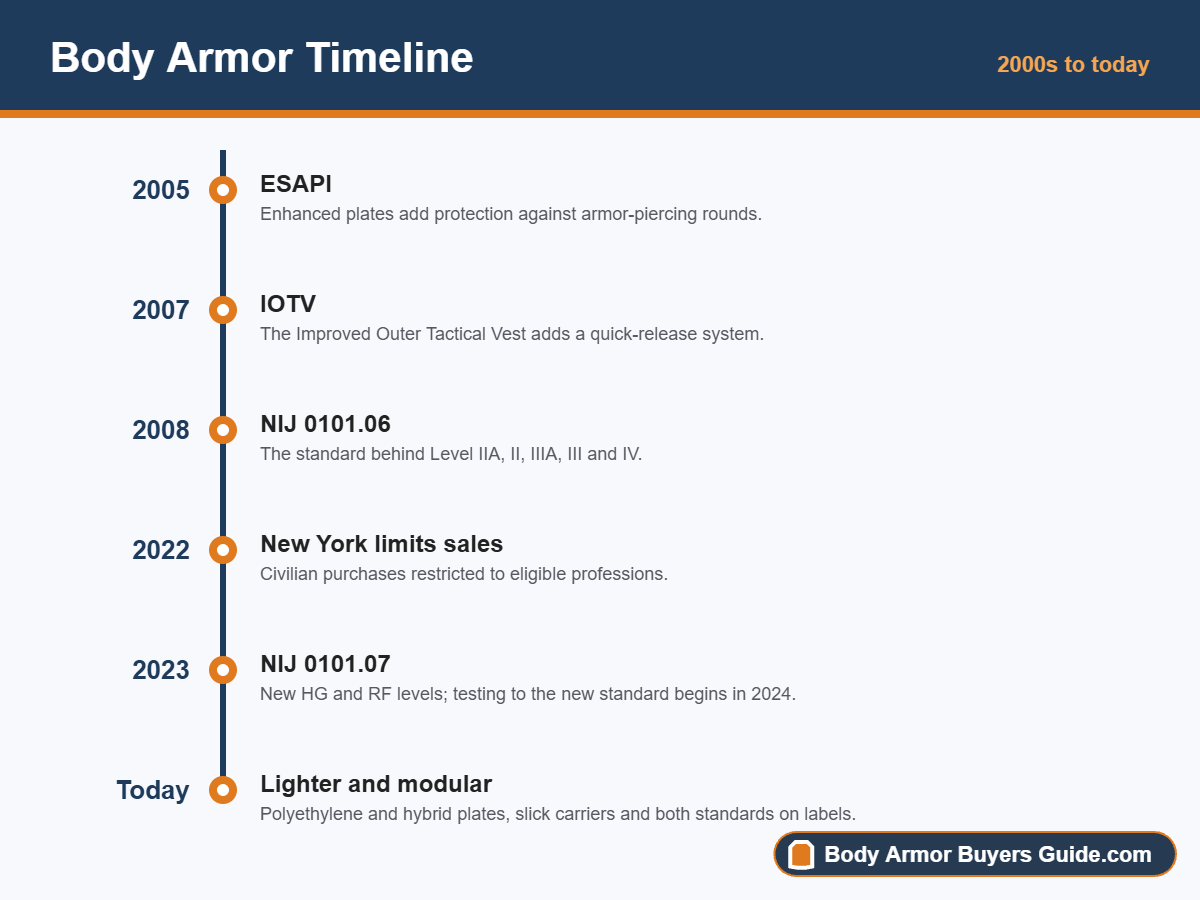 Body armor timeline from 2005 to today