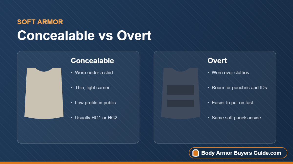 Concealable and overt soft armor vests compared