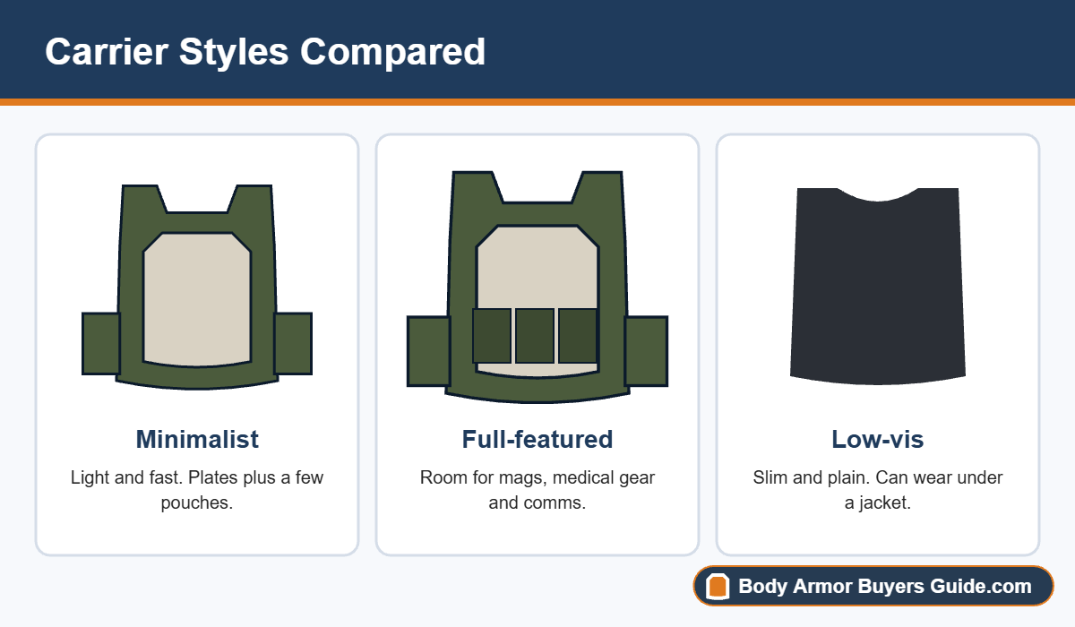 Minimalist, full-featured and low-vis plate carriers