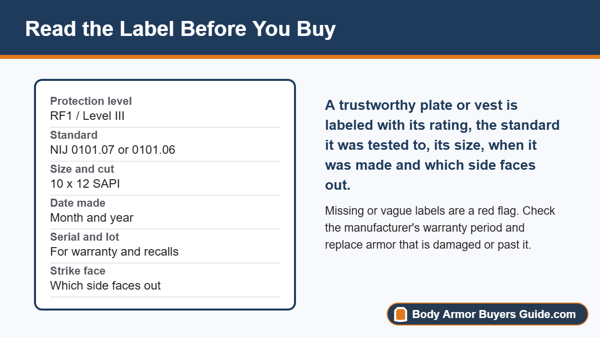 What to look for on a body armor label